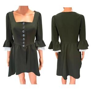 Hot Topic S Small Outlander Ruffled Peplum Hi Lo Bell Sleeve Dark Green Jacket